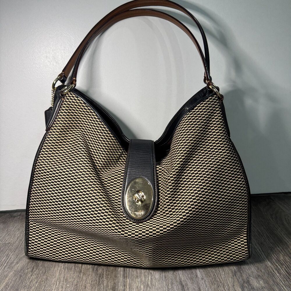 Coach F57250 Carlyle Exploded Reps Jacquard Black Cream Shoulder Bag